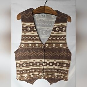 ​Vtg SION 100% Cotton Southwestern Vest Made in USA Chenille Knit Boho Large